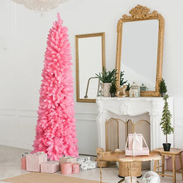 7.5 FT Hinged Christmas Tree, Artificial Pencil Christmas Tree, Unlit Artificial Christmas Pine Tree With 1075 Branch - view 5