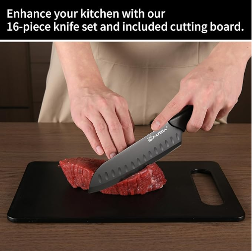 16 Pieces Kitchen Knife Block Set With Cutting Board, German Stainless Steel Knife Set With Sharpener, Dishwasher Safe - view 5
