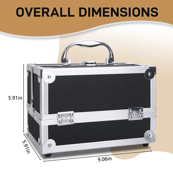 Portable Diamond Texture Aluminum Makeup Storage Bag With Mirror & Key Black - view 2