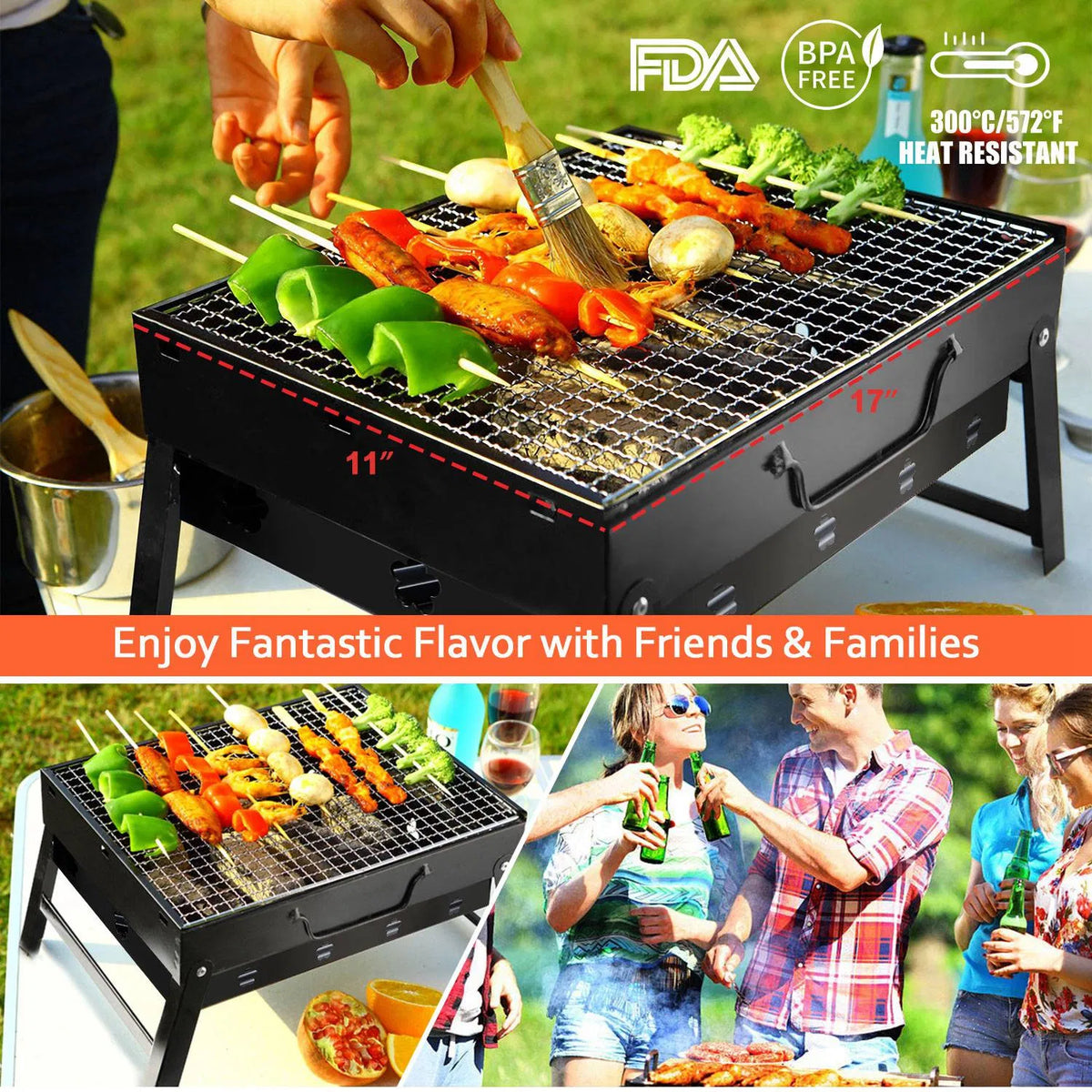 Portable BBQ Grill Foldable Charcoal Grill Lightweight Smoker Grill For Camping Picnics Garden Grilling - view 9