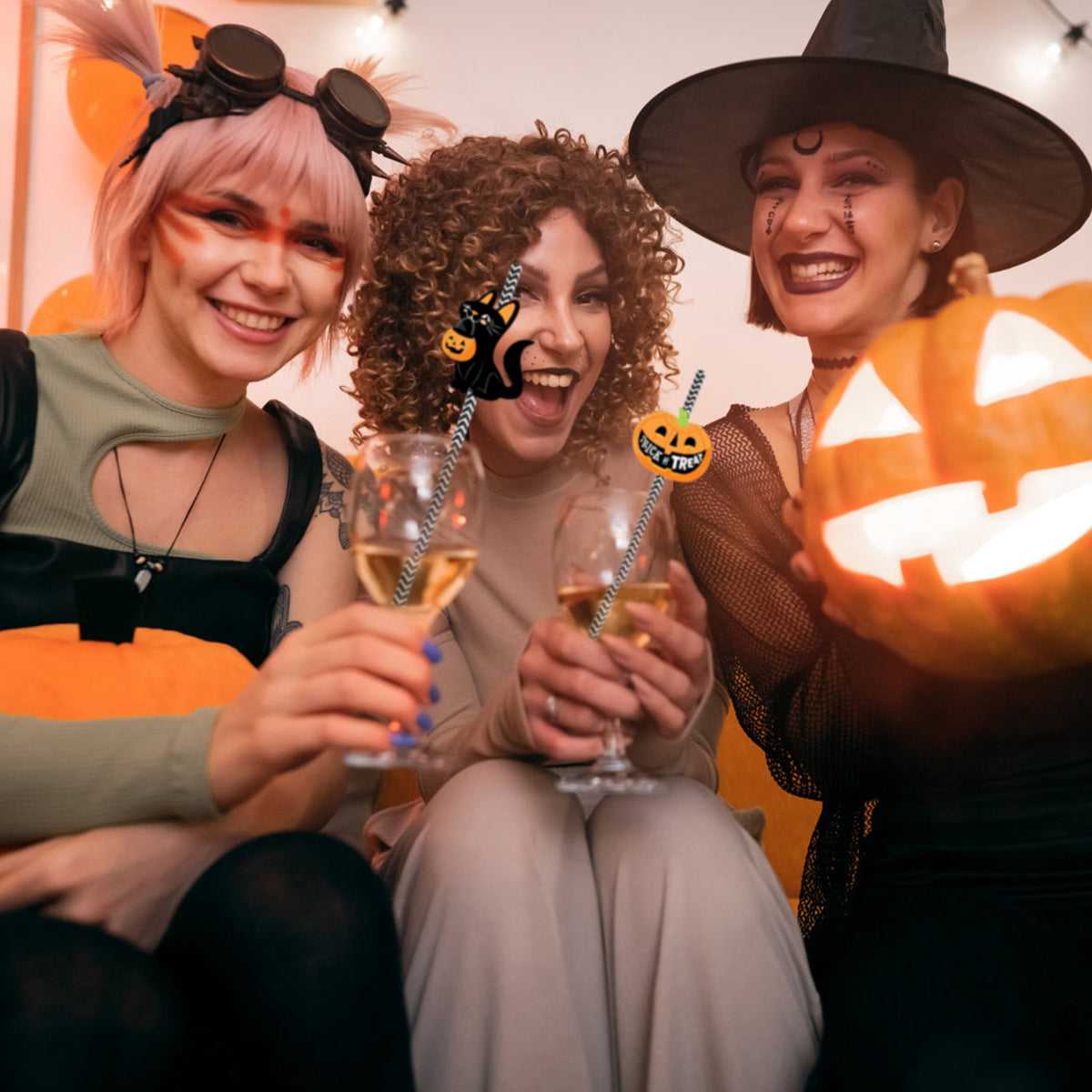 Set Of 25Pcs Halloween Party Striped Decorative Straws Disposable Drinking Straws Paper Straw Decor Happy Halloween - view 8