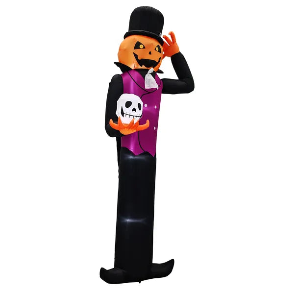 12FT Giant Halloween Inflatable Blow Up Decorations, Pumpkin Man Holding Skull With Built-in LEDs For Holiday Party - view 4