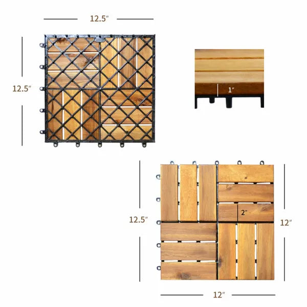 27 Pieces 12 X 12 Inch Outdoor Floor Tiles, Acacia Wood Interlocking Patio Deck Tile - view 2