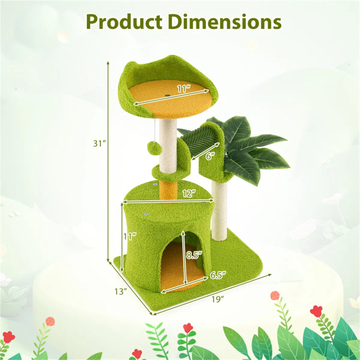 Cat Tree - 22LBS Capacity, Palm Tree Design with Self-Groomer & Scratching Posts - view 2