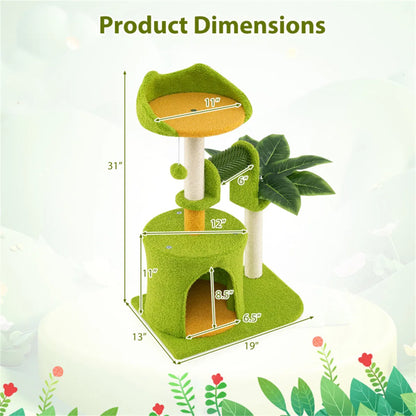 Cat Tree - 22LBS Capacity, Palm Tree Design with Self-Groomer & Scratching Posts - view 2