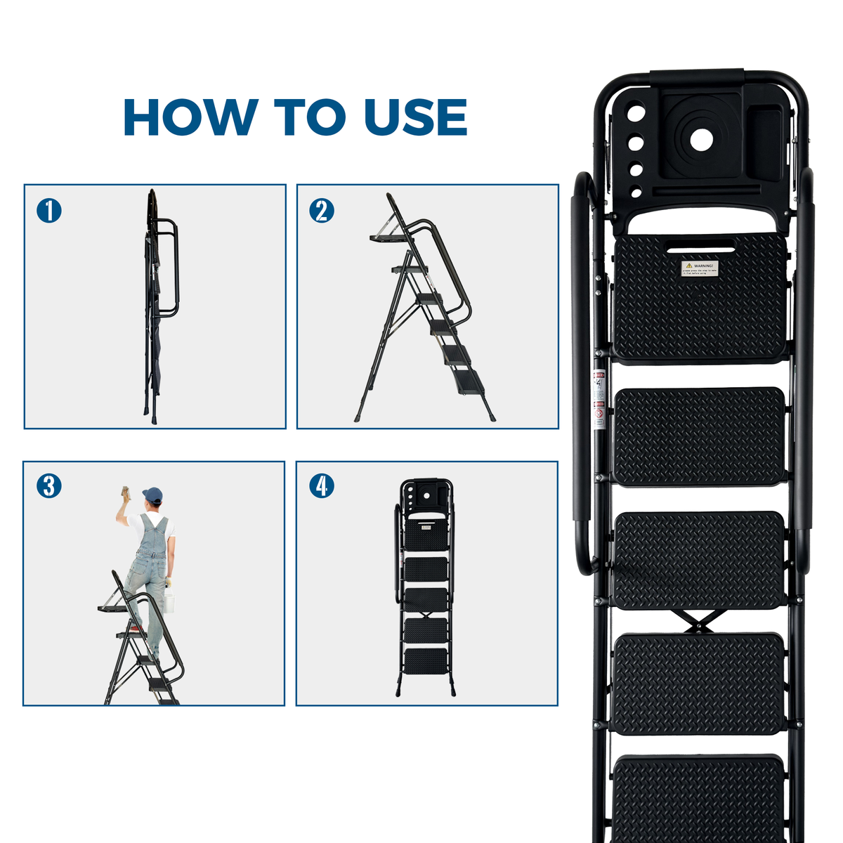 Step Ladder, Folding Step Stool With Wide Anti-Slip Pedal, Sturdy Steel Ladder, Convenient Handrail, Lightweight - view 3