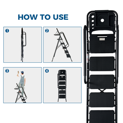 Step Ladder, Folding Step Stool With Wide Anti-Slip Pedal, Sturdy Steel Ladder, Convenient Handrail, Lightweight - view 3