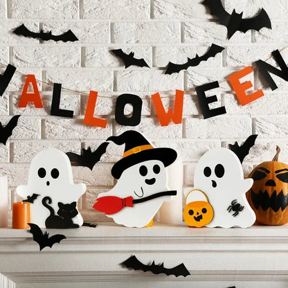 Ute Ghost Halloween Decorations Indoor, Wooden Tiered Tray Decor Table Sign Set Of 3 - view 2