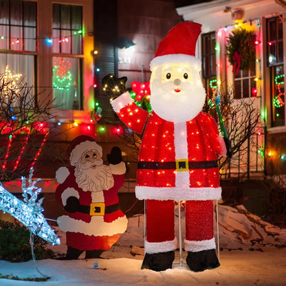 6FT Lighted Santa Christmas Yard Decorations, Pre-lit Pull Up Santa Waving Hand With 180 LED Warm White Lights - view 3