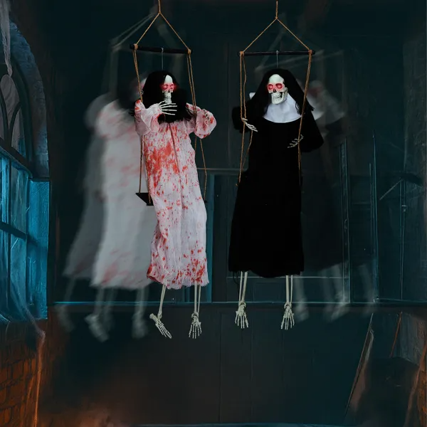 Outdoor Halloween Decorations 2 Packs Hanging Ghosts Decor With Lighted Up Eyes And Horror Scream - view 6