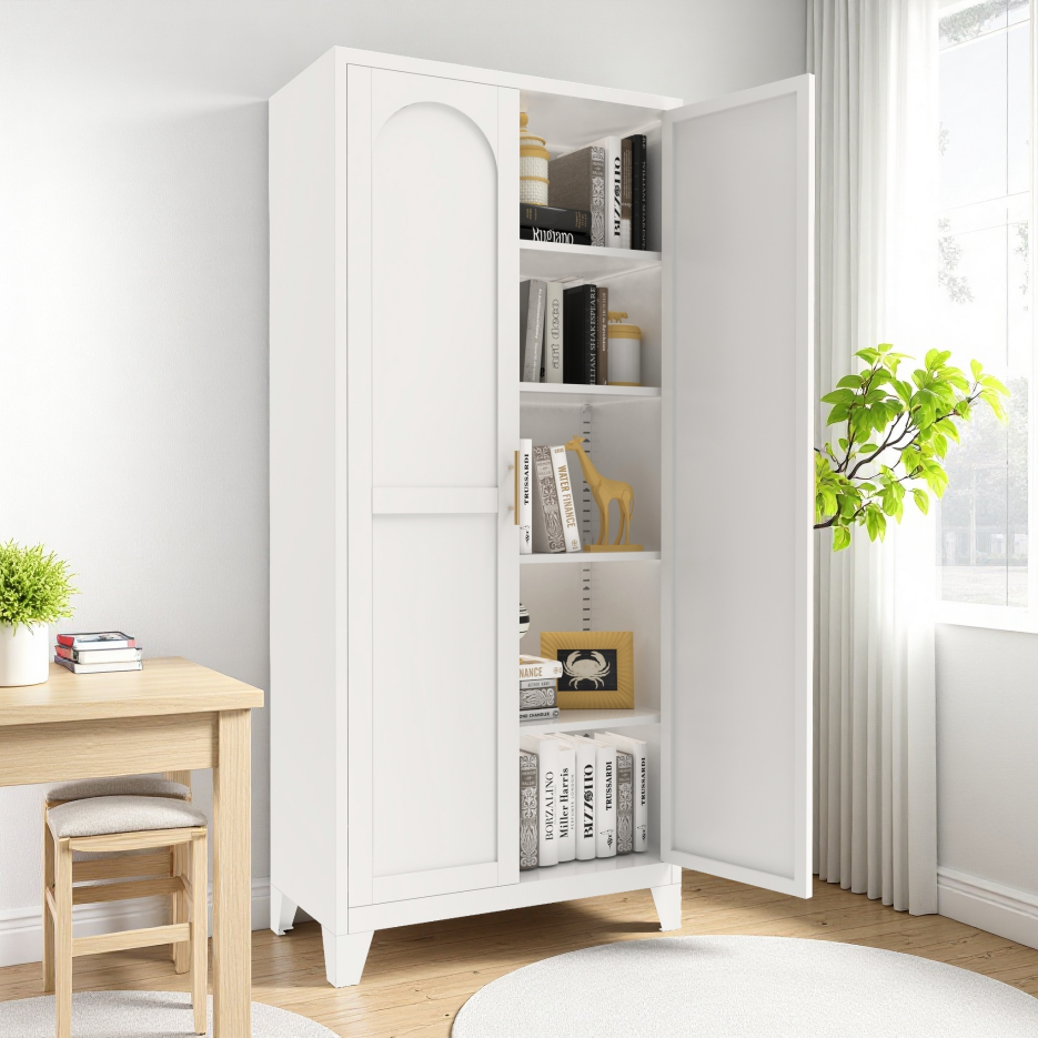 71'' 2 Shapely Doors Cabinet, Metal Storage Cabinet With Doors And Adjustable Shelves, For Bedroom, Living Room - view 6