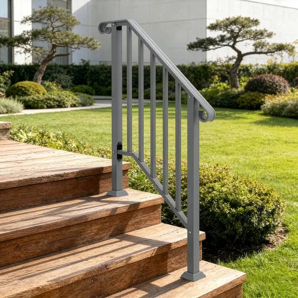 Silver Outdoor 2-Step Iron Handrail - view 3