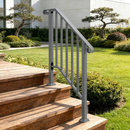 Silver Outdoor 2-Step Iron Handrail - view 3