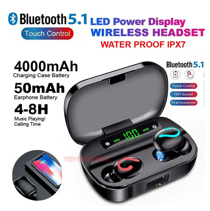 Bluetooth 5.1 Headset TWS Wireless Earphones Mini Earbuds Stereo Headphones IPX7