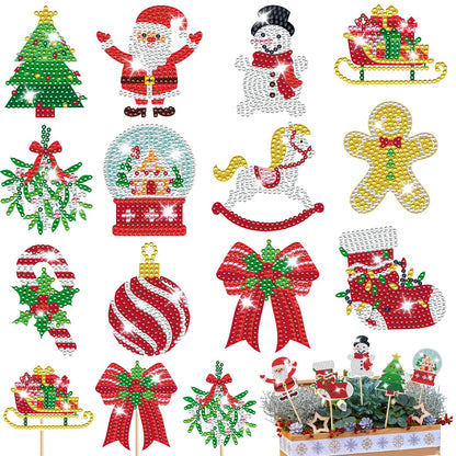 12Pcs Christmas Rhinestones Painting Kits Santa Claus Snowman Gingerbread Man Christmas Stockings Bows Design