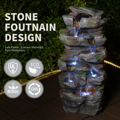 Rock Waterfall Outdoor Fountain With LED Lights Stone Garden Fountains Outdoor For Patio Lawn Cascading Tiered Outdoor - view 4