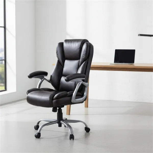 Ergonomic Executive Office Chair With Contoured Backrest, Adjustable Height & Recline For Home Office-Brown - view 2