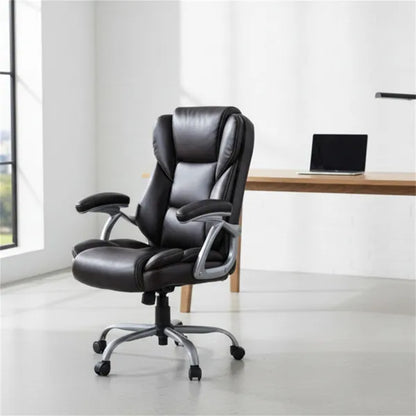Ergonomic Executive Office Chair With Contoured Backrest, Adjustable Height & Recline For Home Office-Brown - view 2