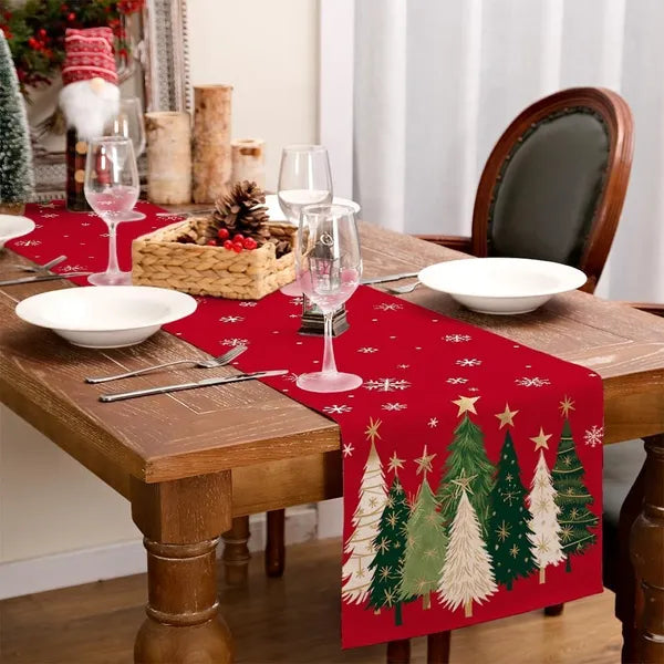 Christmas Table Runner 13x72 Inch, Xmas Trees Snowflakes Holiday Decorative Farmhouse Table Decoration For Kitchen - view 6