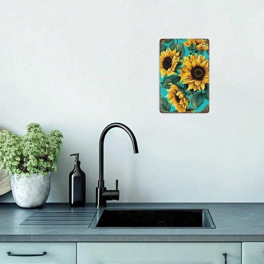 Vintage Watercolor Sunflowers Metal Sign, Decor, Unframed 2D Flat Iron Poster, Poster