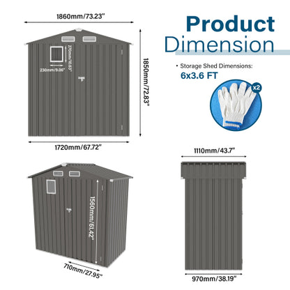 6X 3.6FT Metal Outdoor Storage Shed, Tool Shed With Peaked Roof Watertight With Clear Window And Lockable Door Compact - view 6