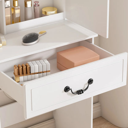 Modern Mini Dressing Table with LED-lit Mirror & Hidden Storage,Includes Padded Stool,Adjustable Brightness Vanity Desk - view 7