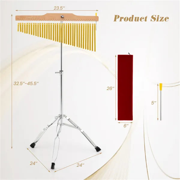 36-Tube Single-Row Wind Chime With Adjustable Tripod Stand, Portable Percussion Instrument For Church Band & Orchestra - view 5