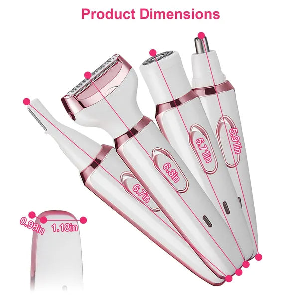 4 In 1 Electric Razor For Women Painless Grooming Kit Rechargeable Eyebrow Nose Hair Pubic Hair Bikini Trimmer Face - view 6
