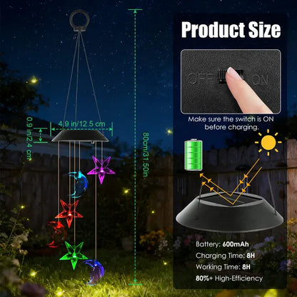 Solar Moon And Star Wind Chime 7 Color Changing Wind Chime For Outside IPX4 Waterproof Outdoor Garden Yard Decor - view 3