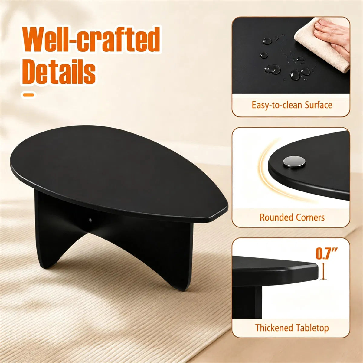 Oval Modern Coffee Table, Engineered Wood Low Accent Table with TShaped Arched Base - view 9