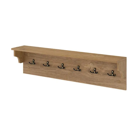 Wall Mount Coat Rack With Shelf - 31.5" x5.5" x8", 6 Hooks & 110LBS Capacity (Natural) - view 2