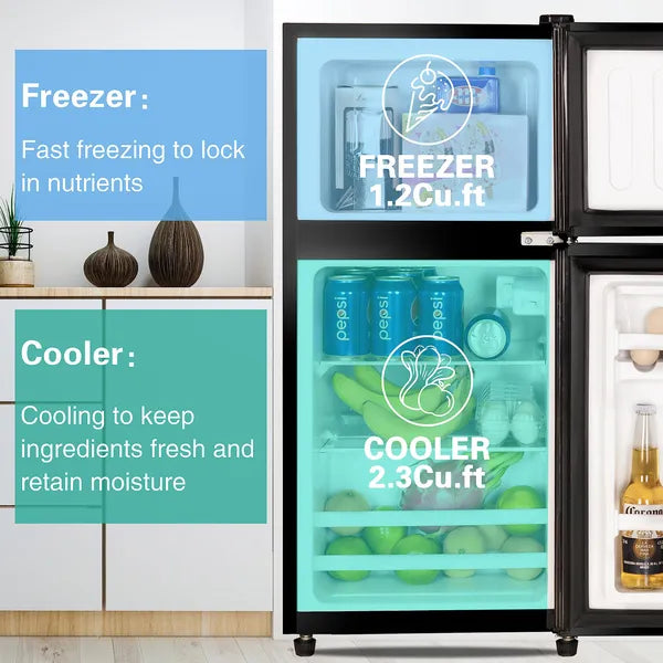 KRIB BLING 3.5Cu.Ft Compact Refrigerator Mini Fridge With Freezer, Small Refrigerator With 2 Door - view 3