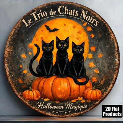 1pc 2D Flat Round Sign 8x8 Inch, Flat Round Sign 8x8 Inch, Sign 8x8 Inch, Three Black Cats Vintage Plaque - view 2