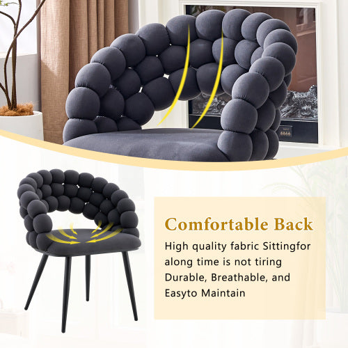 Set Of 2 Gray Puffy Bubble Chair Ball Chain Chair Velvet Dining Chairs With Black Legs - view 6