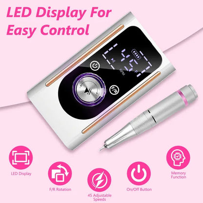 Portable Electric Nail Drill Bit 45000 RPM With 11 Bits Base Waist Clip Cordless Rechargeable Nail File Machine - view 5