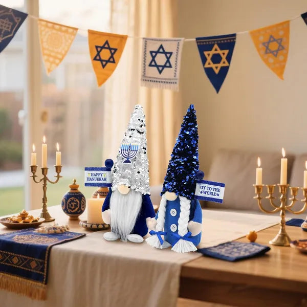 Hanukkah Gnomes Decorations For Home Indoor, Hanukkah Menorah Plush Decor, Jewish