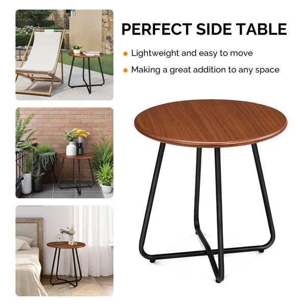 Outdoor Side Table With Imitation Wood Tabletop, Weather Resistant Patio Side Table - view 4