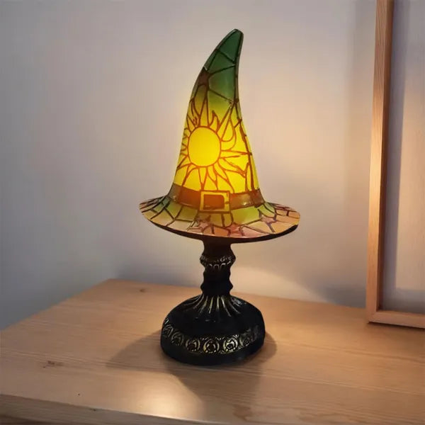 Witch Hat Lamps, Handcrafted Stained Glass Resin Wizard Hat Light Gothic Table Lamp For Halloween Decor - view 3