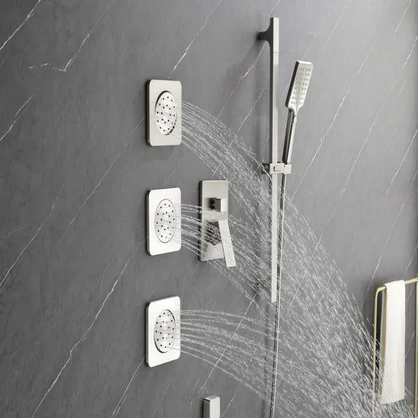 Shower System with Shower Head, Hand Shower, Slide Bar, Bodysprays, Shower Arm, Hose, Valve Trim, and Lever Handles - view 6