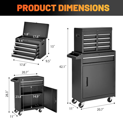 Tool Chest, 5-Drawer Rolling Tool Storage Cabinet With Detachable Top Tool Box, Liner, Universal Lockable Wheels - view 5