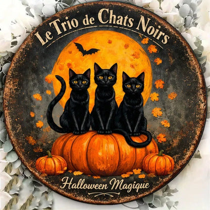 1pc 2D Flat Round Sign 8x8 Inch, Flat Round Sign 8x8 Inch, Sign 8x8 Inch, Three Black Cats Vintage Plaque - view 6