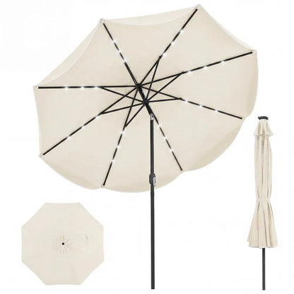 10 Ft Solar Powered Patio Umbrella With 24 LED Lights, Beige Outdoor Market Umbrella - view 5