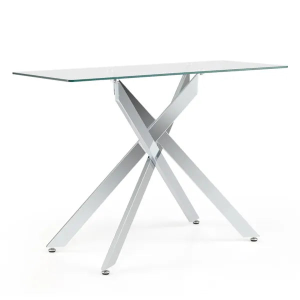 45 Inch Tempered Glass Entryway Table, Silver Chrome Metal Console Table With Adjustable Feet For Home Decor - view 5