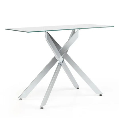 45 Inch Tempered Glass Entryway Table, Silver Chrome Metal Console Table With Adjustable Feet For Home Decor - view 5