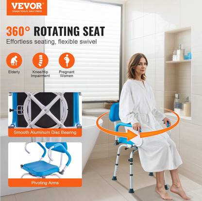 Swivel Shower Chair 360 Degree, Adjustable Shower Seat With Pivoting Arms & Padded Bath Seat For Inside Shower Or Tub
