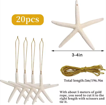 20 PCS Christmas Starfish Hanging Ornaments 3-4'' Natural Starfish With Rope - view 6