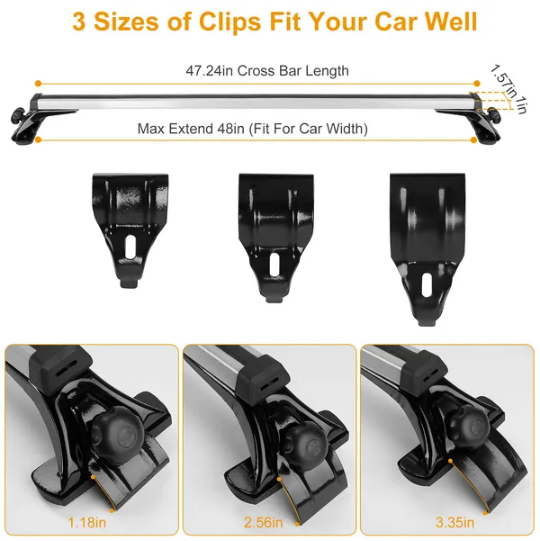 47.24in Universal Top Roof Rack Cross Bar Cargo Carrier Aluminum Crossbar Rack With 165LBS Capacity Fit For Most - view 4