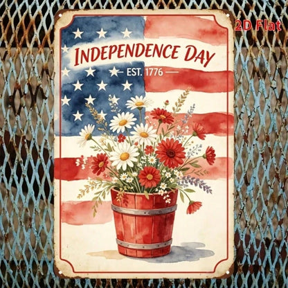 Independence Day 1776 Floral Metal Tin Sign, Inch Patriotic Iron Wall Art, Flag Decor With Pre-Drilled Holes Fo IkTok - view 3