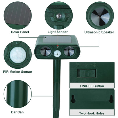 Ultrasonic Animal Repeller Solar Powered Motion Sensor Repellent IPX4 Waterproof Outdoor For Farm Garden Yard Repelling - view 4