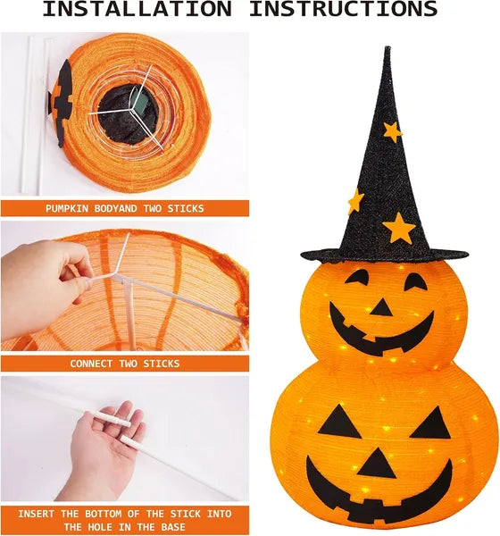 3FT Halloween Collapsible Pumpkin Decorations, Pre-Lit Light Up 50 LED Pumpkin With Star Hat 8 Lighted Mode - view 2